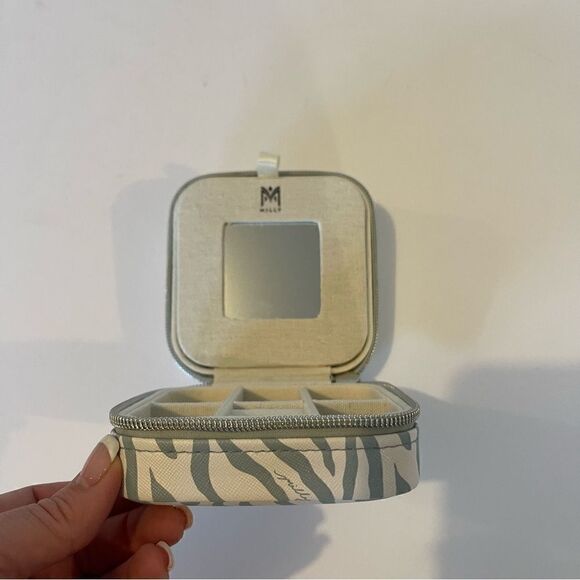 Milly teal & white zebra print travel size zip up jewelry case - Picture 2 of 5